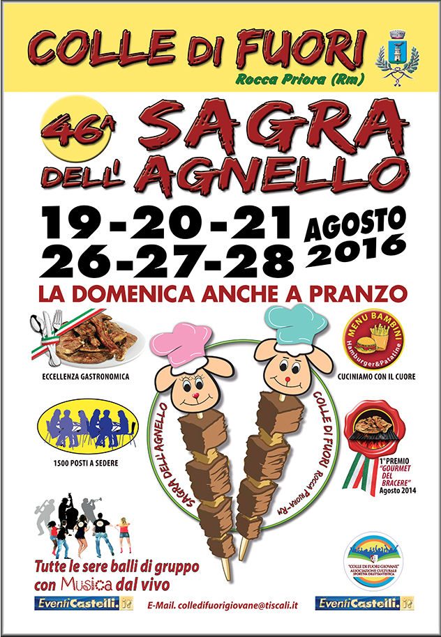 Sagra dell'Agnello 2016 a Rocca Priora dal 19 al 28 Agosto
